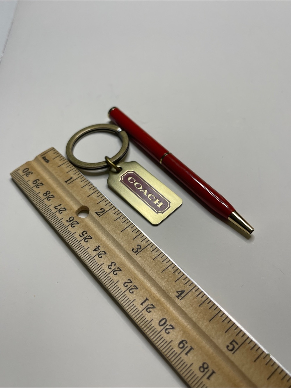 COACH Red Enamel Tag Key Ring - Brass Finish and Coach Pen - Picture 3 of 6